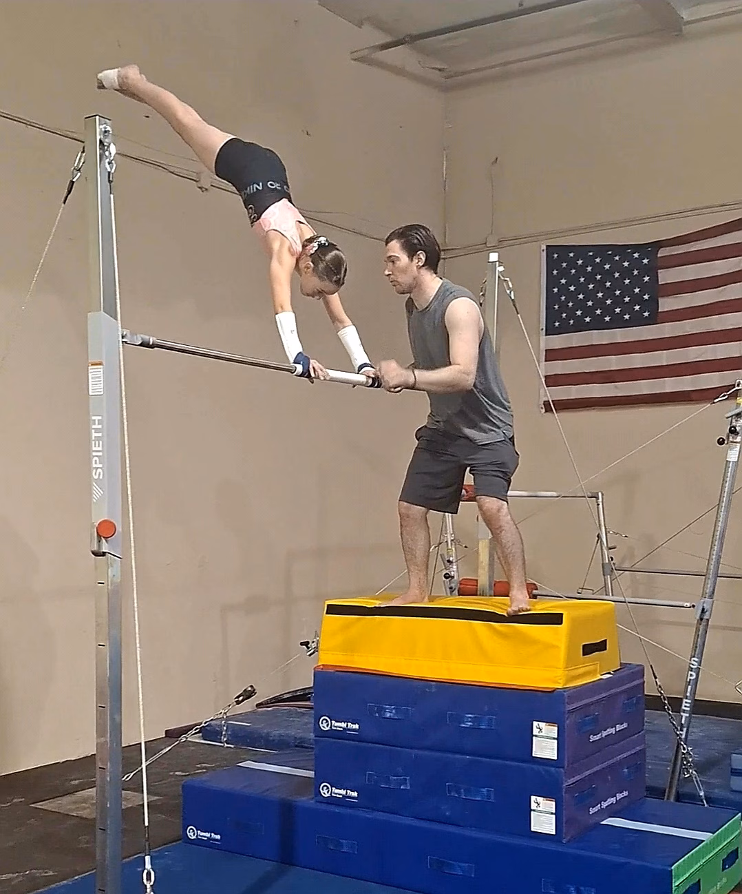 Competitive gymnasts and coaches at Sandstorm Gymnastics in Lancaster, California